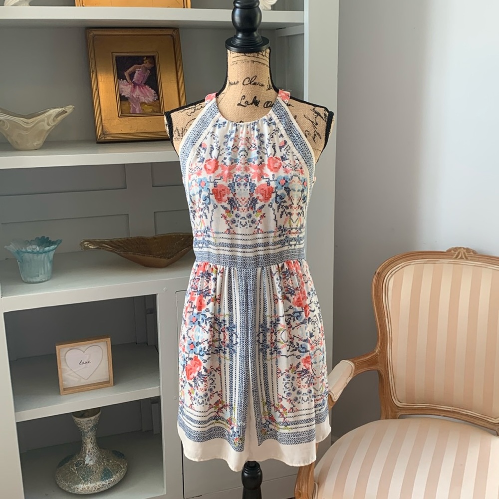BCBGMAXAZRIA Cambria Designer scarf print pink blue floral spring dress S 4 $188